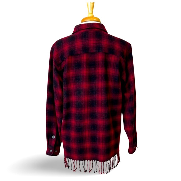 Telluride Clothing Co. Buffalo Plaid Wool Bend Shirt / Jacket with Fringe Medium - Picture 4 of 7